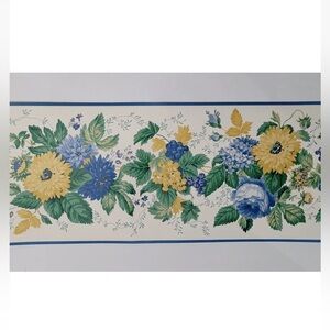 NEW WAVERLY 9" WALLPAPER BORDER #572693 - Blue, Yellow & Purple Flowers